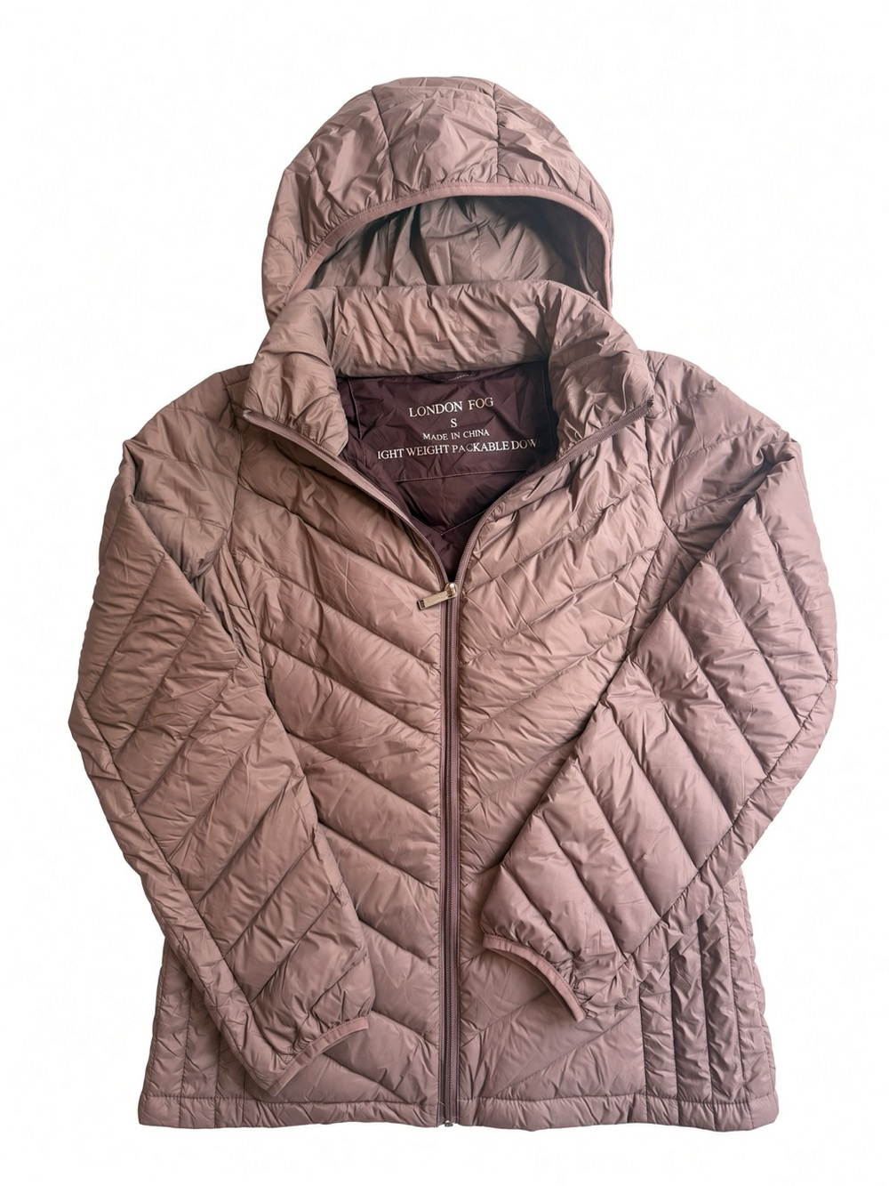 London Fog Mauve Lightweight Hooded Packable Puffer Jacket